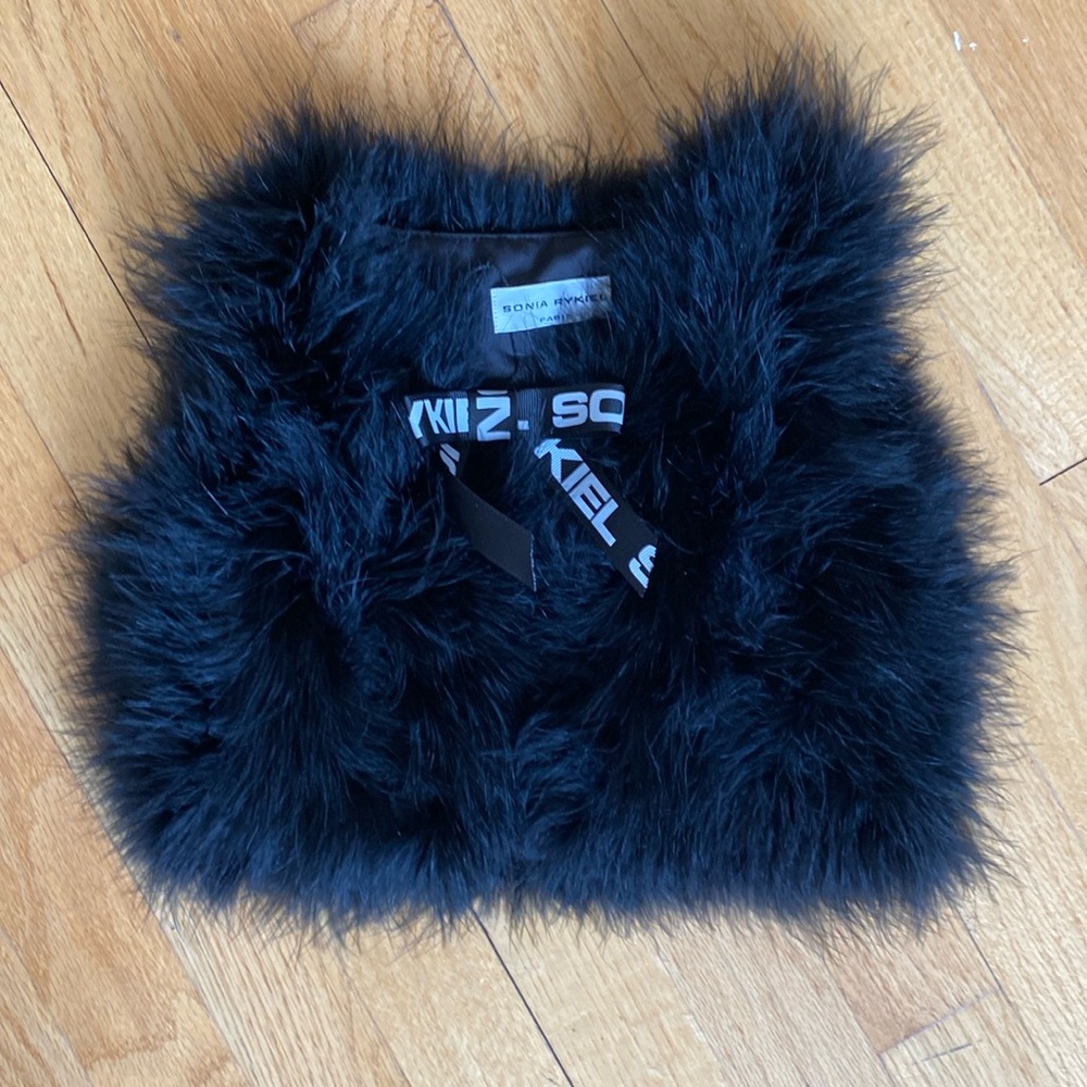New black feather sleeveless Sonya Rykiel vest Sz. 4Y